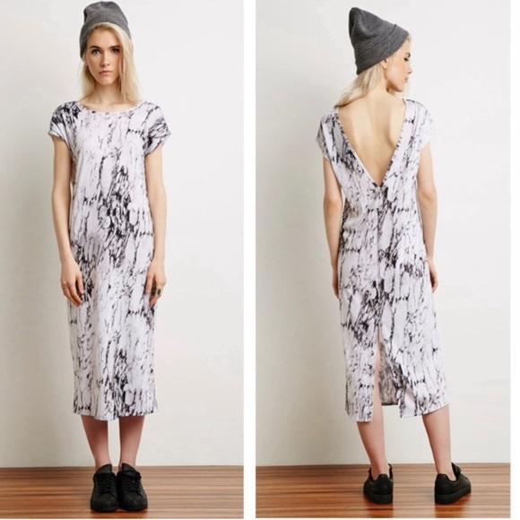 Marble print midi dress with v back - Picture 7 of 7